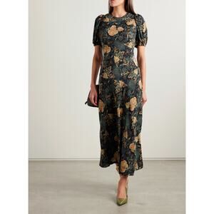 ULLA JOHNSON Ines floral-print silk crepe de chine midi dress US 2